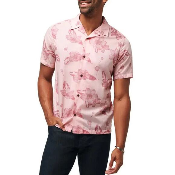 TRAVIS MATHEW Yacht Rockin Floral Camp Shirt Peach Pink Button Up LS - Picture 3 of 11